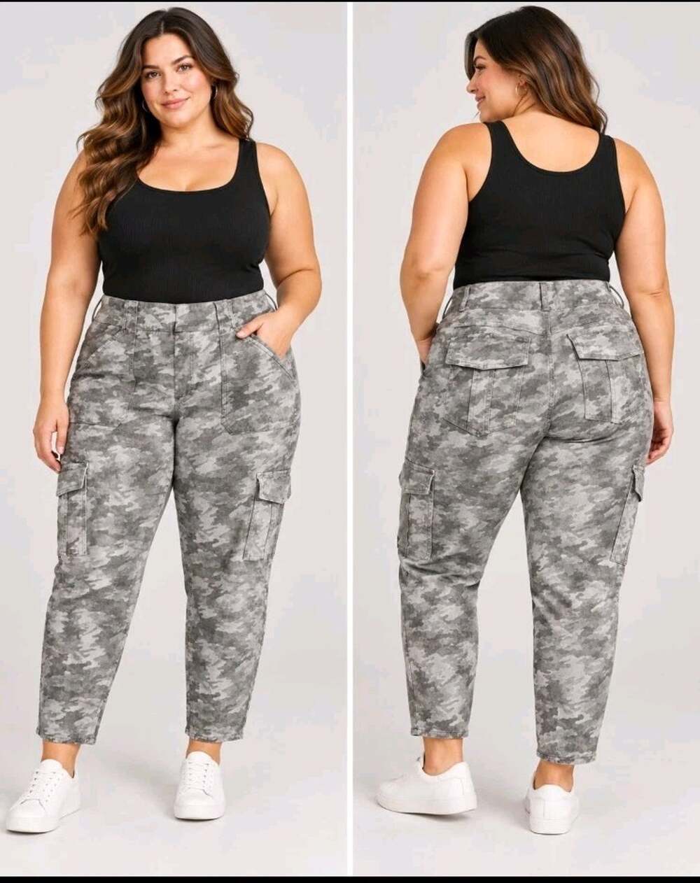 Spanx Stretch Twill Ankle Cargo Pocket Pants 3X Camo Slimming Camouflage 27"L